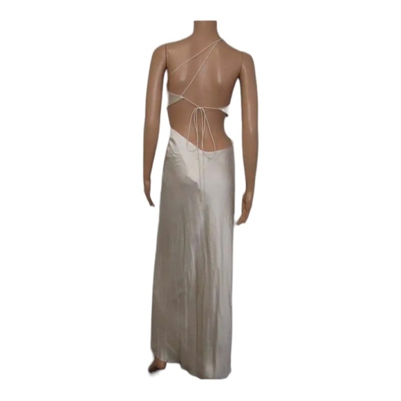 THE SEI Slant Bias Silk Maxi Gown Pearl Blush Pink Sexy Cutout Open Back Size 4 - Picture 8 of 10